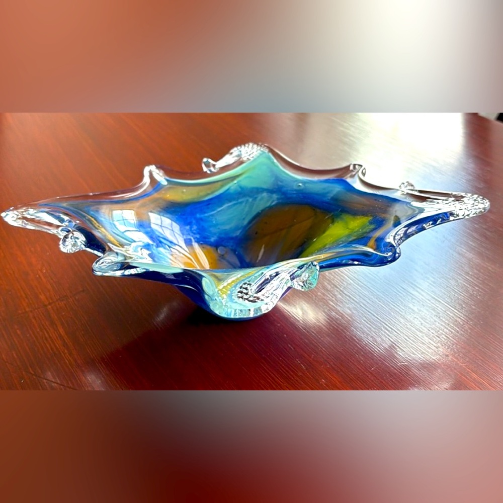 Murano Lavorazione Hand Blown Art Glass Bowl,original sticker,made in Italy,Rare